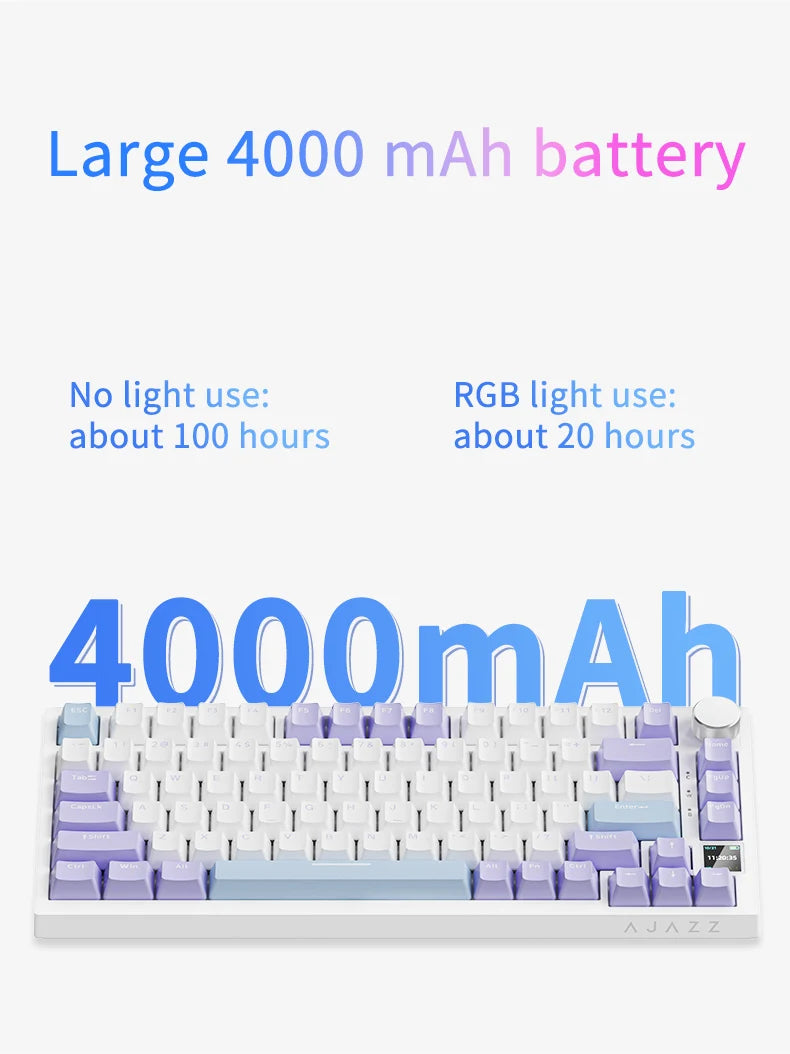 AJAZZ AK820  Mechanical Keyboard with 4000mAh battery information on a white background