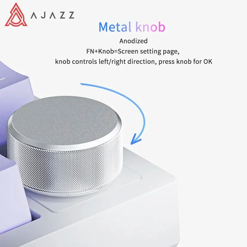 AK820 Metal knob with text explaining its direction control functions on a white background, featuring the AJAZZ brand.