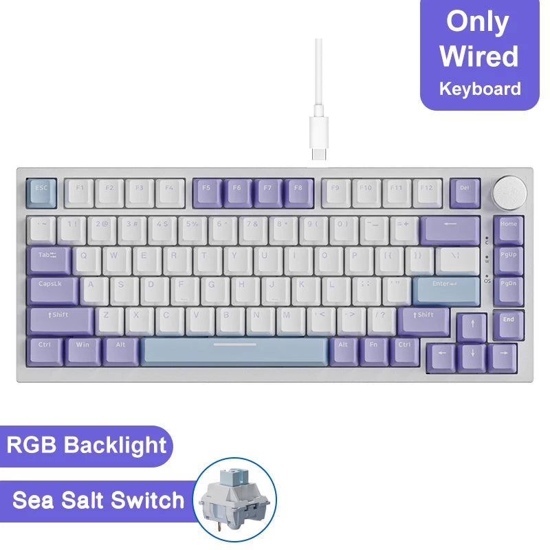  Mechanical wired only keyboard model with RGB backlight and sea salt switch on a white background