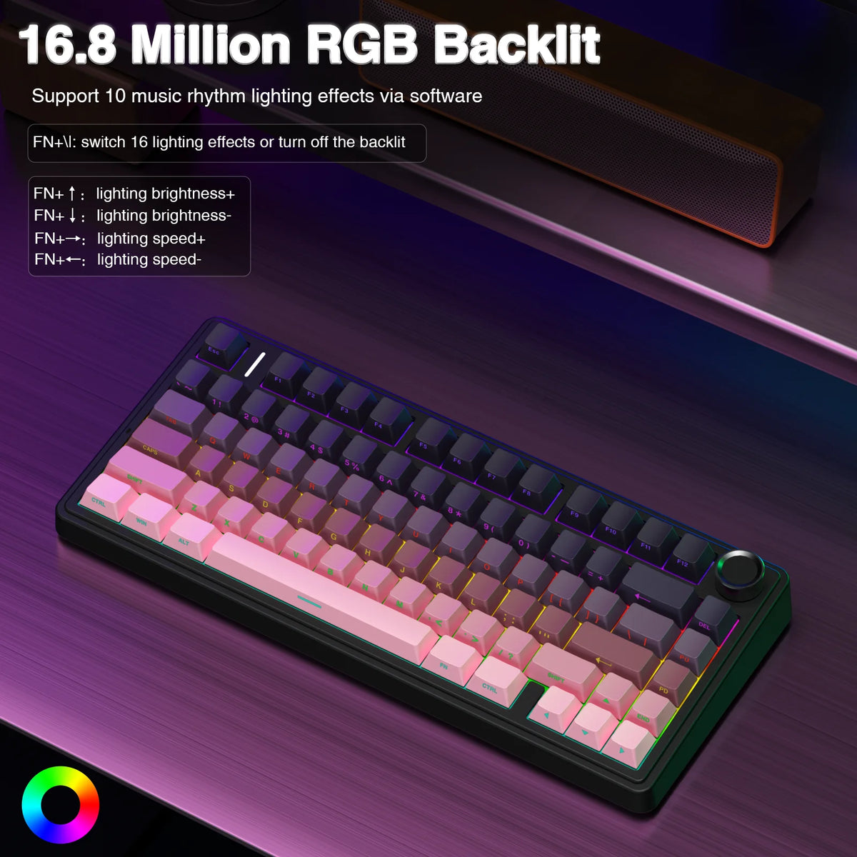 Keyboard with RGB backlighting on a dark surface