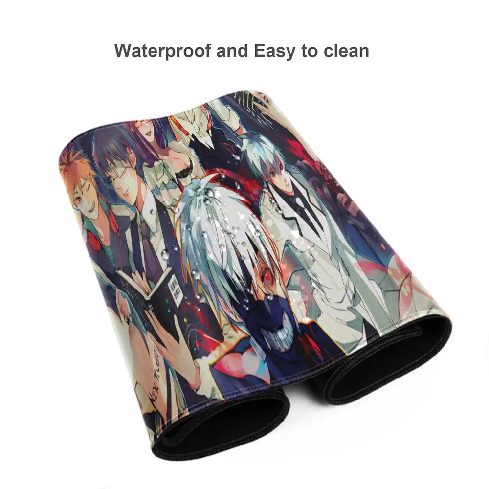 Mouse pad with anime character design on a white background with text "Waterproof and Easy to clean"