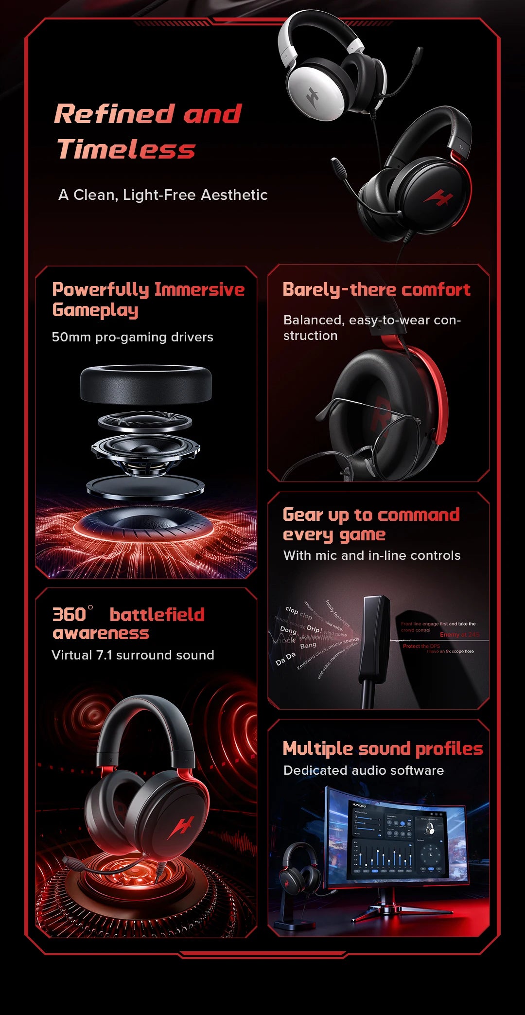 HAYLOU Gaming Headset with Microphone — Surround Sound, Noise Cancelling, RGB
