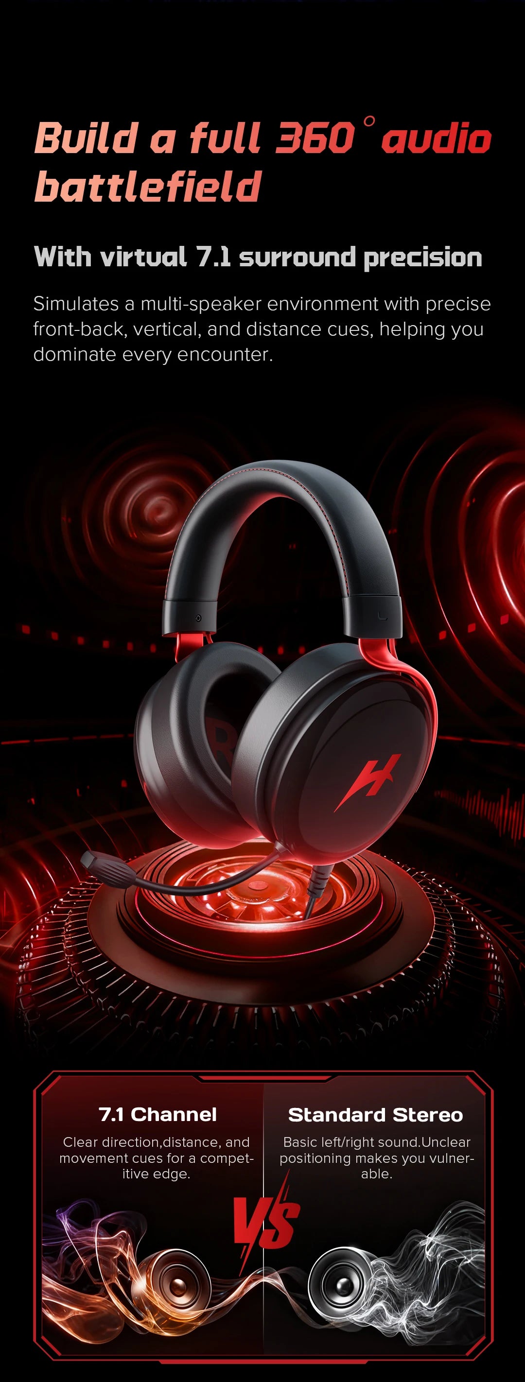 HAYLOU Gaming Headset with Microphone — Surround Sound, Noise Cancelling, RGB