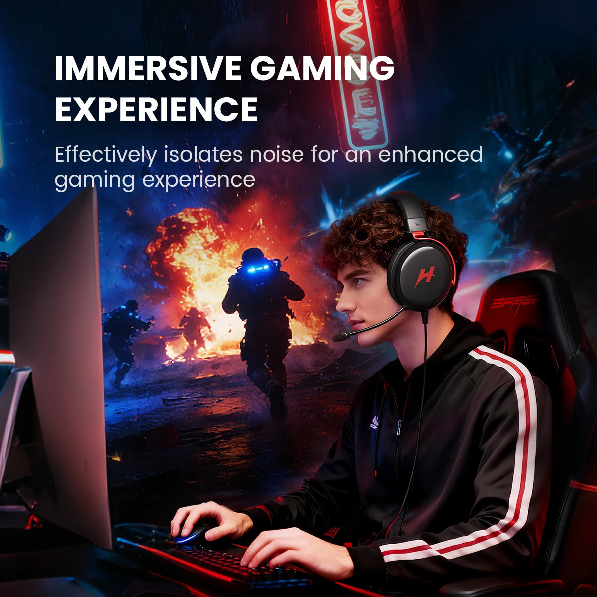 HAYLOU Gaming Headset with Microphone — Surround Sound, Noise Cancelling, RGB