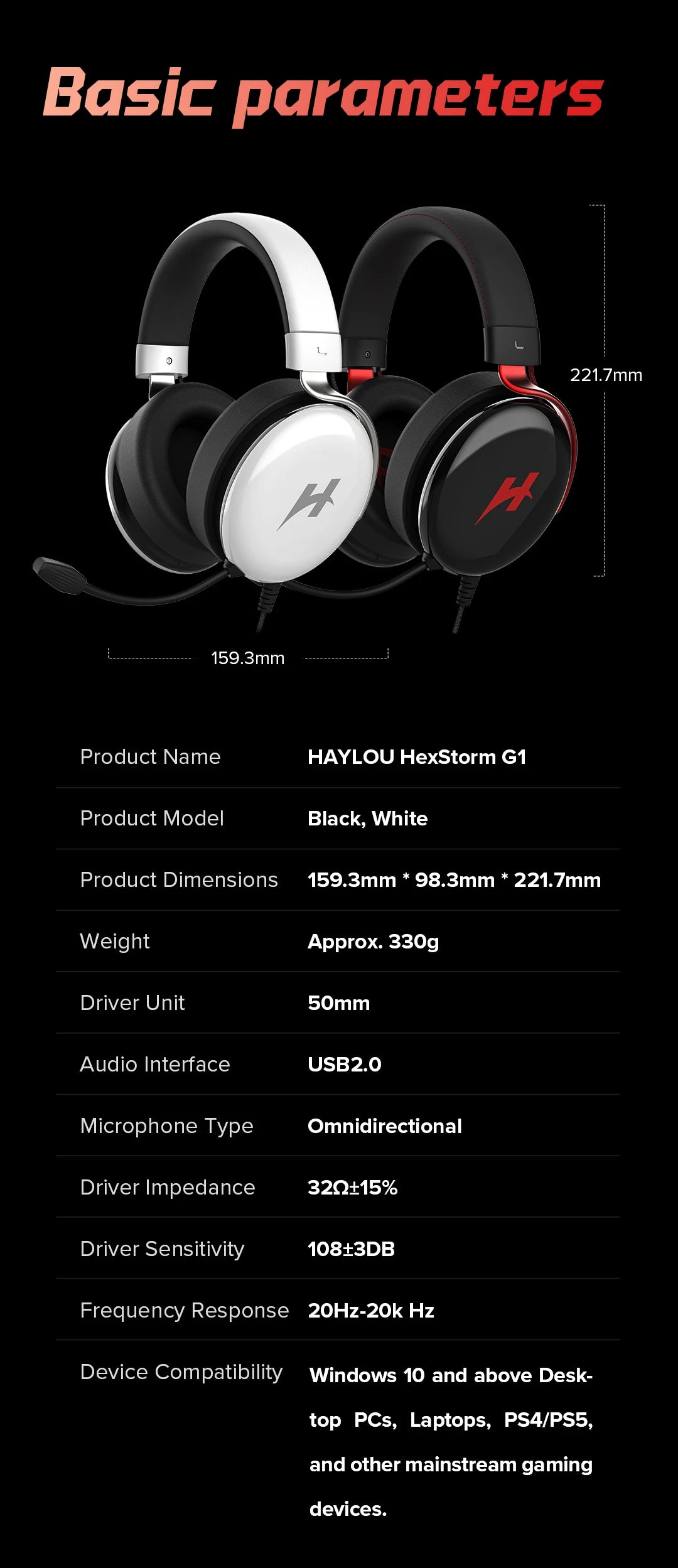 HAYLOU Gaming Headset with Microphone — Surround Sound, Noise Cancelling, RGB