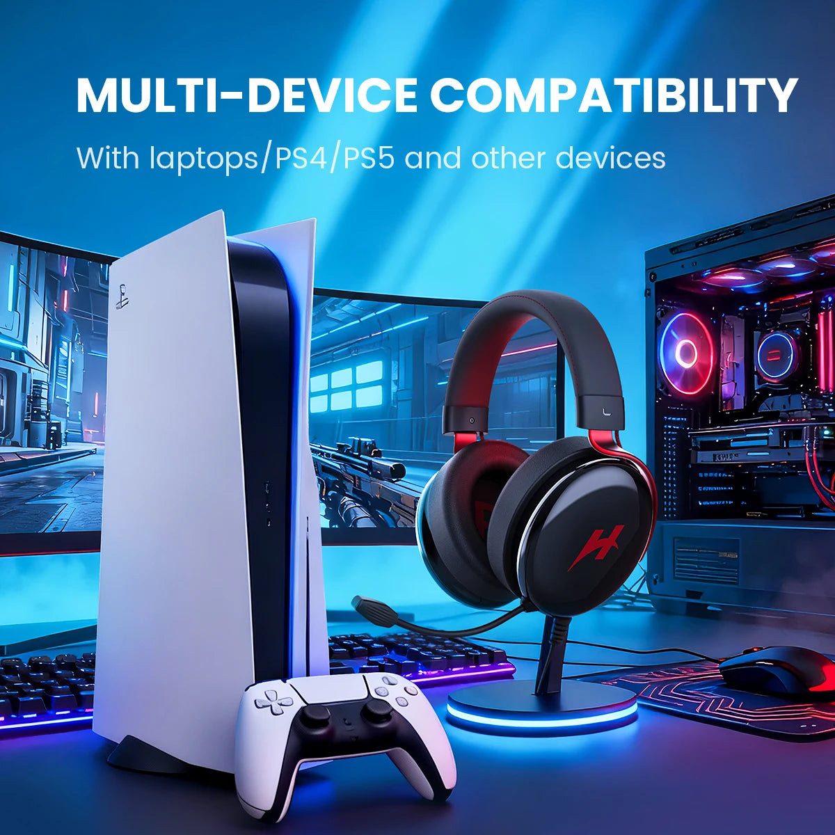 HAYLOU Gaming Headset with Microphone — Surround Sound, Noise Cancelling, RGB