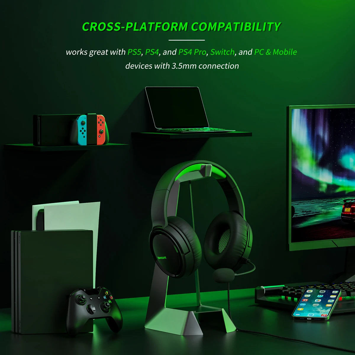 BINNUNE Wireless Gaming Headset — Immersive Sound for PS4, PS5, Xbox & PC