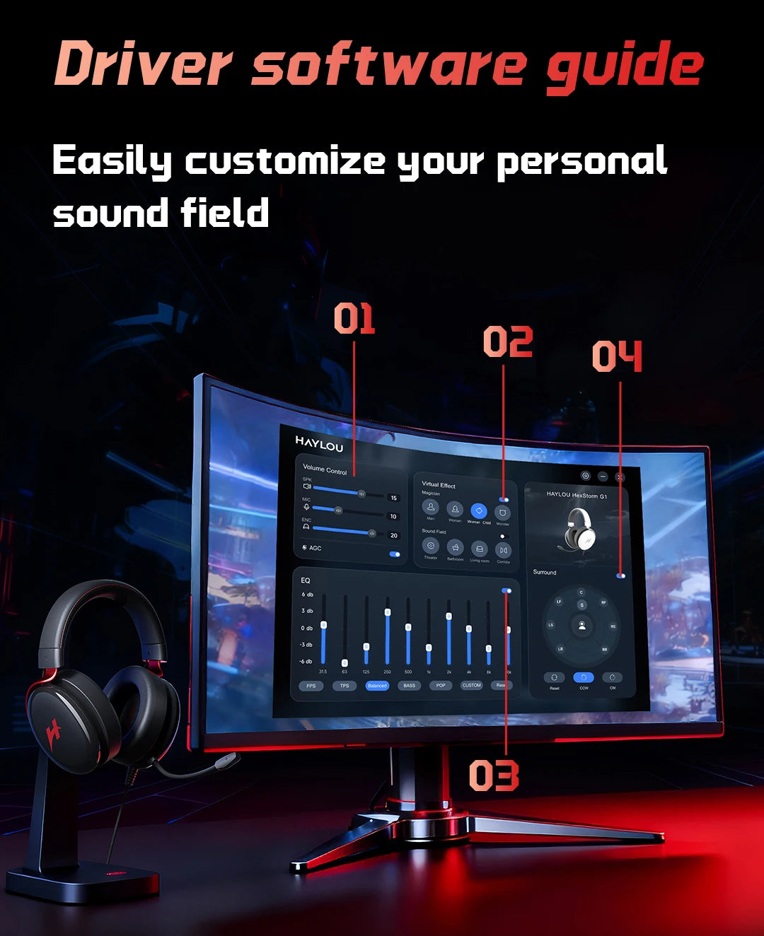 HAYLOU Gaming Headset with Microphone — Surround Sound, Noise Cancelling, RGB