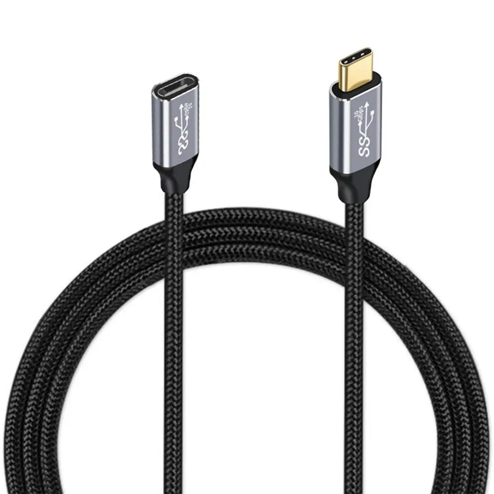 Black braided cable with USB Type-C connectors on a white background